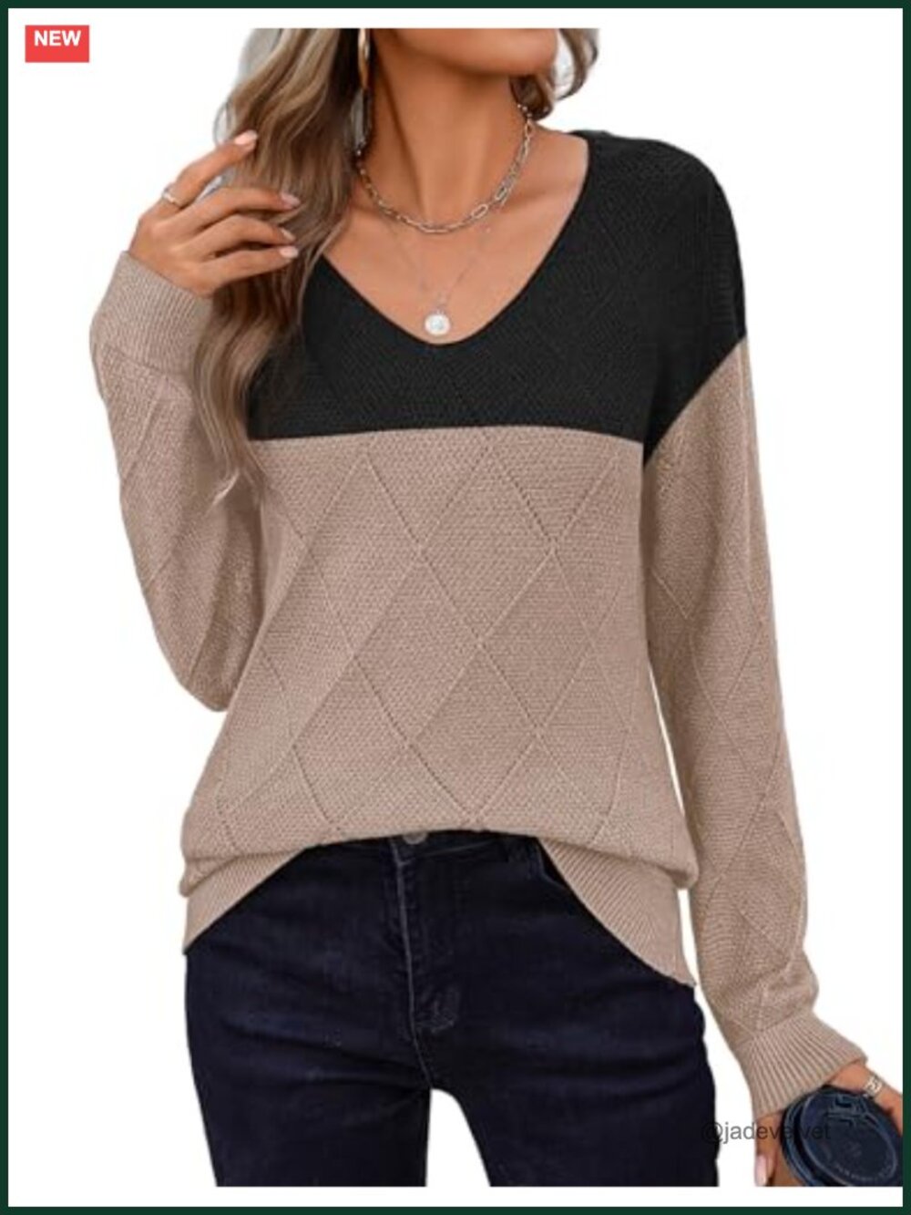 V-Neck Crochet Knit Pullover Sweater Long Sleeve Lightweight
